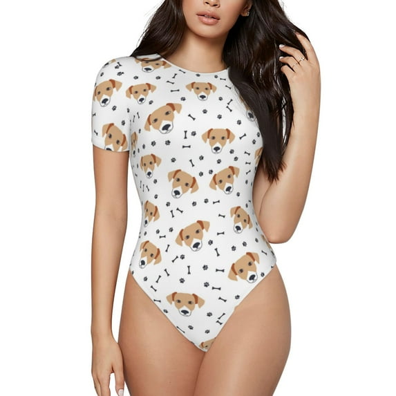 The Xecao Labrador Retriever Dog Women's Crew Neck Body Suit, a short-sleeved bodysuit and basic swimsuit, both comfort and style for dating and daily life