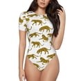 thumbnail image 1 of The Xecao Leopard Print Women's Crew Neck Body Suit, a short-sleeved bodysuit and basic swimsuit, both comfort and style for dating and daily life, 1 of 9