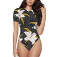 thumbnail image 1 of The Xecao Lilies Flowers Women's Crew Neck Body Suit, a short-sleeved bodysuit and basic swimsuit, both comfort and style for dating and daily life, 1 of 9