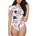 thumbnail image 1 of The Xecao Lilies Flowers Women's Crew Neck Body Suit, a short-sleeved bodysuit and basic swimsuit, both comfort and style for dating and daily life, 1 of 9