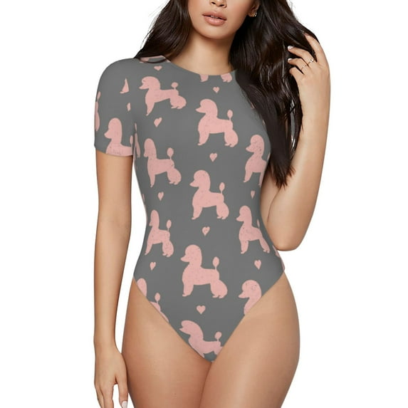 The Xecao Poodle Dog Women's Crew Neck Body Suit, a short-sleeved bodysuit and basic swimsuit, both comfort and style for dating and daily life