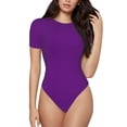 thumbnail image 1 of The Xecao Purple Women's Crew Neck Body Suit, a short-sleeved bodysuit and basic swimsuit, both comfort and style for dating and daily life, 1 of 9