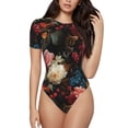 thumbnail image 1 of The Xecao Rose Flowers Women's Crew Neck Body Suit, a short-sleeved bodysuit and basic swimsuit, both comfort and style for dating and daily life, 1 of 9