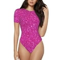 thumbnail image 1 of The Xecao Rose Red Glitter Women's Crew Neck Body Suit, a short-sleeved bodysuit and basic swimsuit, both comfort and style for dating and daily life, 1 of 9