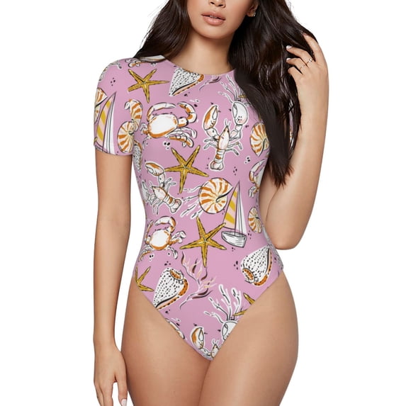 The Xecao Seafood Women's Crew Neck Body Suit, a short-sleeved bodysuit and basic swimsuit, both comfort and style for dating and daily life