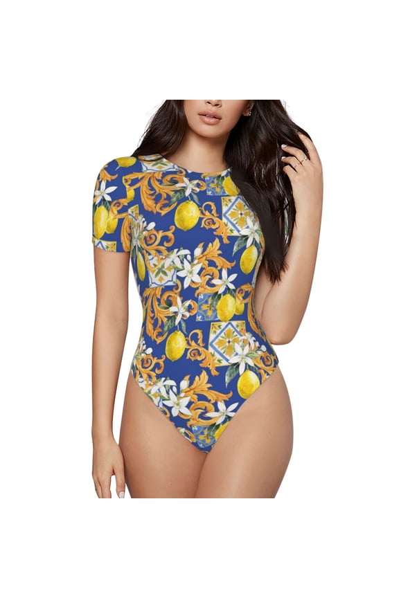 The Xecao Sicilian Style Women's Crew Neck Body Suit, a short-sleeved bodysuit and basic swimsuit, both comfort and style for dating and daily life