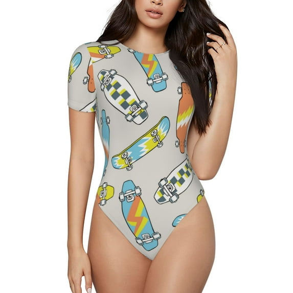 The Xecao Skateboard Women's Crew Neck Body Suit, a short-sleeved bodysuit and basic swimsuit, both comfort and style for dating and daily life