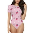 thumbnail image 1 of The Xecao Strawberries Women's Crew Neck Body Suit, a short-sleeved bodysuit and basic swimsuit, both comfort and style for dating and daily life, 1 of 9