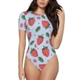thumbnail image 1 of The Xecao Strawberries Women's Crew Neck Body Suit, a short-sleeved bodysuit and basic swimsuit, both comfort and style for dating and daily life, 1 of 9
