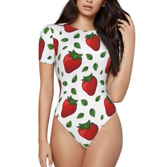 The Xecao Strawberry Women's Crew Neck Body Suit, a short-sleeved bodysuit and basic swimsuit, both comfort and style for dating and daily life