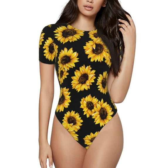 The Xecao Sunflower 6 Women's Crew Neck Body Suit, a short-sleeved bodysuit and basic swimsuit, both comfort and style for dating and daily life