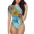 thumbnail image 1 of The Xecao Sunflowers Women's Crew Neck Body Suit, a short-sleeved bodysuit and basic swimsuit, both comfort and style for dating and daily life, 1 of 9