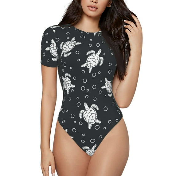 The Xecao Turtle Women's Crew Neck Body Suit, a short-sleeved bodysuit and basic swimsuit, both comfort and style for dating and daily life