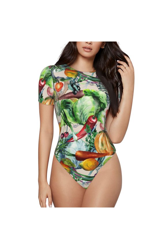 The Xecao Vegan1 Women's Crew Neck Body Suit, a short-sleeved bodysuit and basic swimsuit, both comfort and style for dating and daily life