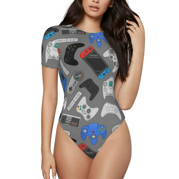 The Xecao Video Game Women's Crew Neck Body Suit, a short-sleeved bodysuit and basic swimsuit, both comfort and style for dating and daily life