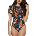 thumbnail image 1 of The Xecao Vintage Floral Women's Crew Neck Body Suit, a short-sleeved bodysuit and basic swimsuit, both comfort and style for dating and daily life, 1 of 9