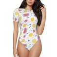 thumbnail image 1 of The Xecao Watermelon And Lemon Women's Crew Neck Body Suit, a short-sleeved bodysuit and basic swimsuit, both comfort and style for dating and daily life, 1 of 9