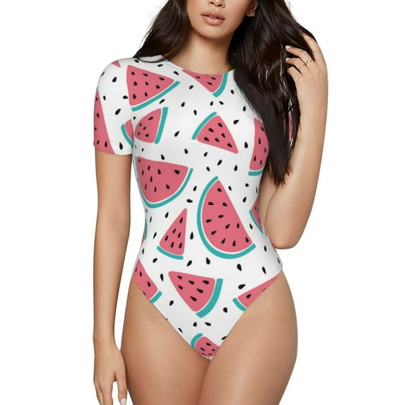 The Xecao Watermelon Women's Crew Neck Body Suit, a short-sleeved bodysuit and basic swimsuit, both comfort and style for dating and daily life
