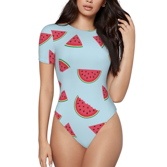 The Xecao Watermelon Women's Crew Neck Body Suit, a short-sleeved bodysuit and basic swimsuit, both comfort and style for dating and daily life