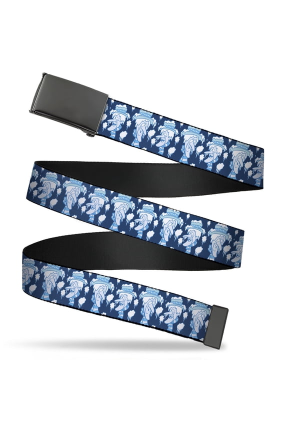 Adjustable Belt, Clamp Buckle, Cut-to-Fit, The Year Without A Santa Claus Snow Miser Face Collage Blues