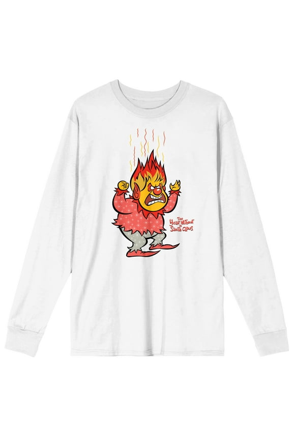 The Year Without A Santa Claus Heat Miser Crew Neck Long Sleeve Men's White Tee-Large