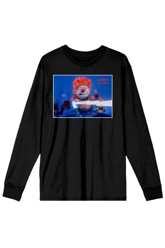 The Year Without A Santa Claus Heat Miser Photo Crew Neck Long Sleeve Men's Black Tee-XL