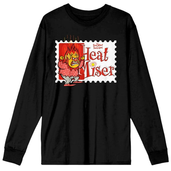 The Year Without A Santa Claus Heat Miser Stamp Crew Neck Long Sleeve Men's Black Tee-Medium