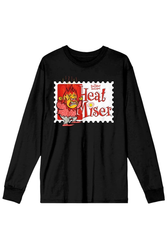 The Year Without A Santa Claus Heat Miser Stamp Crew Neck Long Sleeve Men's Black Tee-XXL