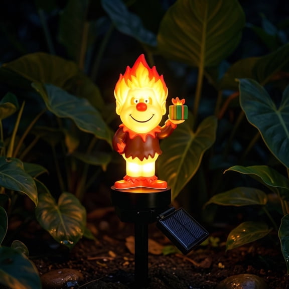 The Year Without Santa Claus Heat Miser 17.7 Inch Solar Garden Stake Light, Retro Holiday Fire Character Outdoor Pathway Decor