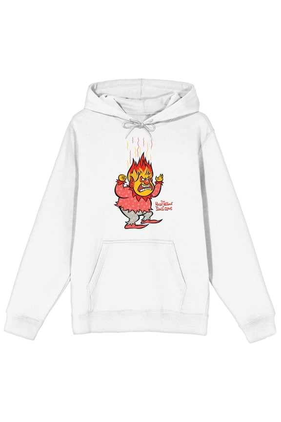 The Year Without Santa Claus Heat Miser With Raised Hands Men's White Graphic Hoodie-Medium