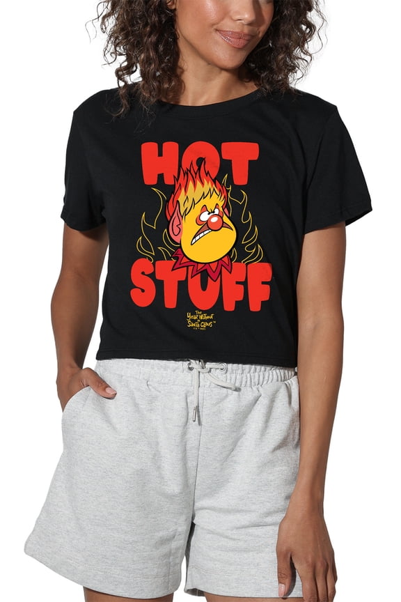The Year Without Santa Claus Hot Stuff Women's Crop Top T-Shirt, Black, X-Large