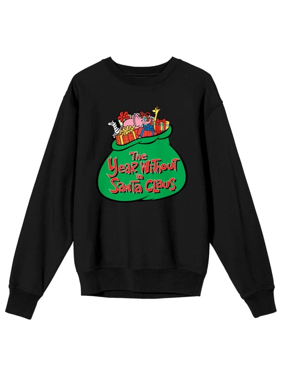 The Year Without Santa Claus Key Art Title Logo Women's Black Crew Neck Sweatshirt-Medium