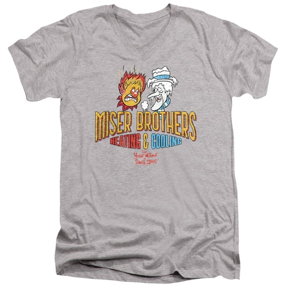 The Year Without Santa Claus Miser Brothers Unisex Adult V-Neck T Shirt (2X-Large) Athletic Heather
