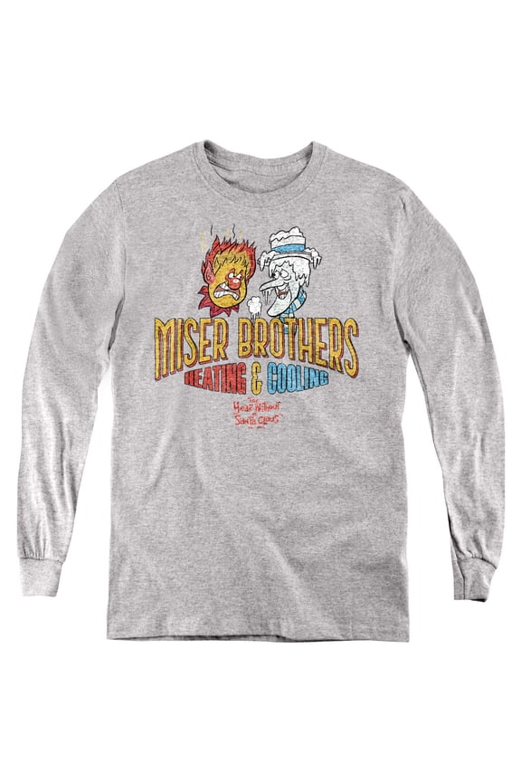 The Year Without Santa Claus Miser Brothers Youth Long Sleeve T Shirt, Athletic Heather, X-Large