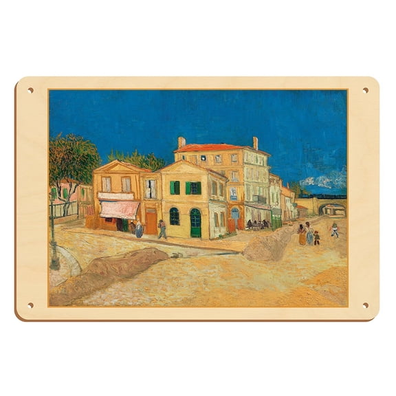 The Yellow House (The Street) - From an Original Color Painting by Vincent Van Gogh c.1888 - 8 x 12 inch Vintage Wood Art Sign