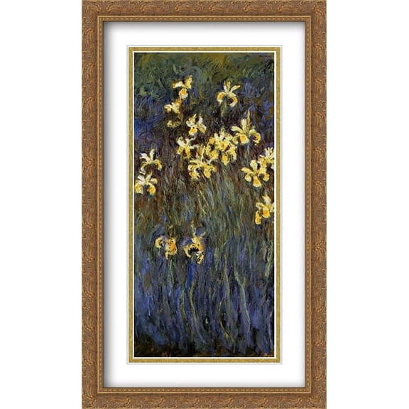 The Yellow Irises 2x Matted 24x40 Large Gold Ornate Framed Art Print by Monet, Claude
