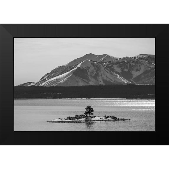 The Yellowstone Collection 14x11 Black Modern Framed Museum Art Print Titled - Carrington Island and Mount Sheridan, Yellowstone National Park