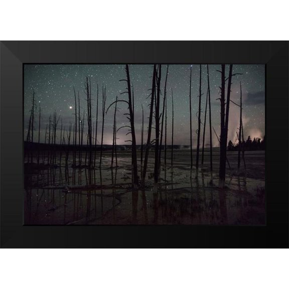 The Yellowstone Collection 14x11 Black Modern Framed Museum Art Print Titled - Night sky at Fountain Paint Pots, Yellowstone National Park