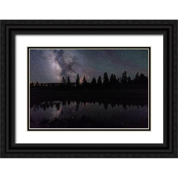 The Yellowstone Collection 14x11 Black Ornate Wood Framed with Double Matting Museum Art Print Titled - Milky Way Reflection, Yellowstone National Park