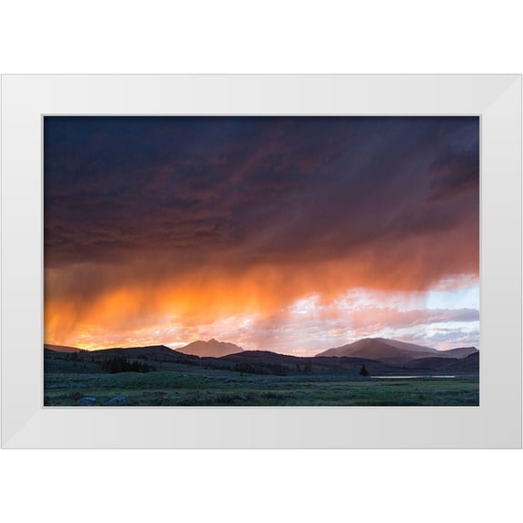 The Yellowstone Collection 14x11 White Modern Wood Framed Museum Art Print Titled - Thunderstorm at Sunset, Swan Lake Flat, Yellowstone National Park
