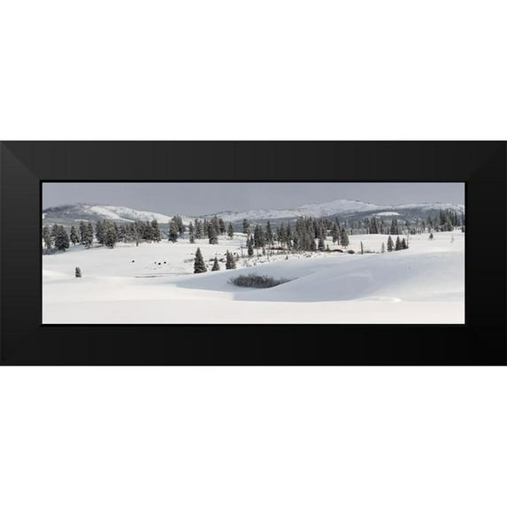 The Yellowstone Collection 14x7 Black Modern Framed Museum Art Print Titled - Winter Panorama, Blacktail Deer Plateau, Yellowstone National Park