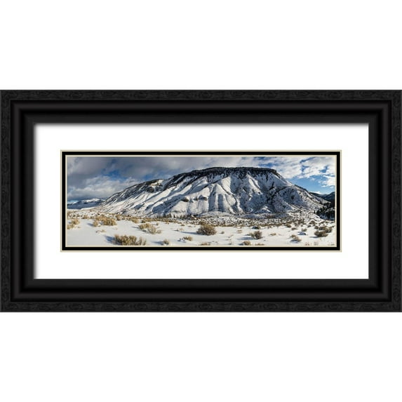 The Yellowstone Collection 14x7 Black Ornate Wood Framed with Double Matting Museum Art Print Titled - Mount Everts, Yellowstone National Park
