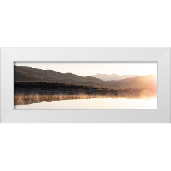 The Yellowstone Collection 14x7 White Modern Wood Framed Museum Art Print Titled - Steam from Ephemeral Ponds, Yellowstone National Park