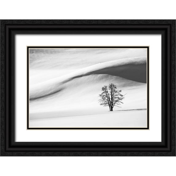The Yellowstone Collection 18x13 Black Ornate Wood Framed with Double Matting Museum Art Print Titled - Snow Dunes, Hayden Valley, Yellowstone National Park