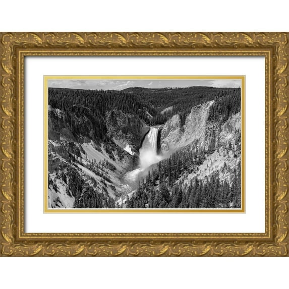 The Yellowstone Collection 18x13 Gold Ornate Wood Framed with Double Matting Museum Art Print Titled - Lower Falls from Lookout Point, Yellowstone National Park