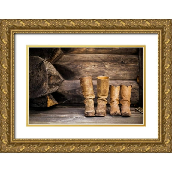 The Yellowstone Collection 18x13 Gold Ornate Wood Framed with Double Matting Museum Art Print Titled - Cowboy boots