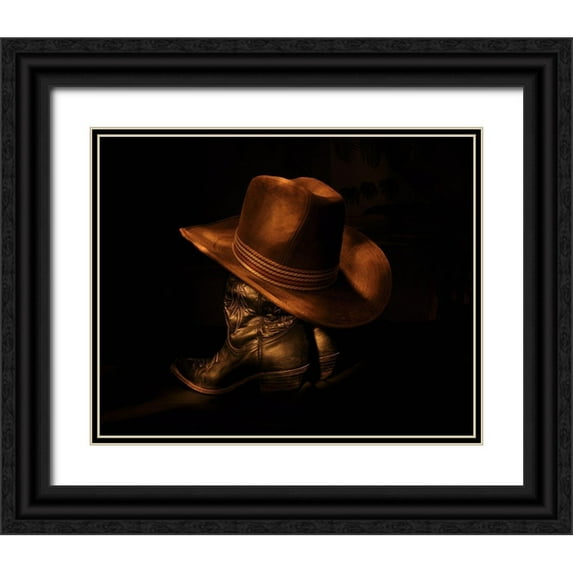 The Yellowstone Collection 18x15 Black Ornate Wood Framed with Double Matting Museum Art Print Titled - Hat and Boots II
