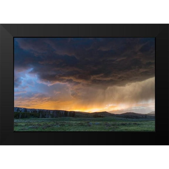 The Yellowstone Collection 24x17 Black Modern Framed Museum Art Print Titled - Thunderstorm at Sunset, Swan Lake Flat, Yellowstone National Park