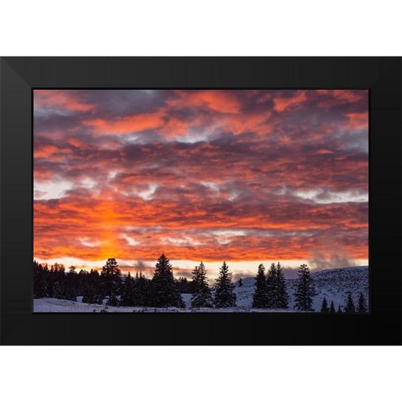 The Yellowstone Collection 24x17 Black Modern Framed Museum Art Print Titled - Winter Sunset in Lamar Valley, Yellowstone National Park