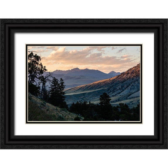 The Yellowstone Collection 24x17 Black Ornate Wood Framed with Double Matting Museum Art Print Titled - Monitor Peak Sunset from Mammoth Hot Springs, Yellowstone National Park